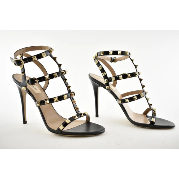 Valentino Rockstud 105 Black Patent Stud Caged Ankle Strap Sandal Heel Pump 40.5 - Picture 4 of 11